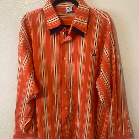 Lacoste Men's Orange and White Striped Shirt - Picture 1 of 3